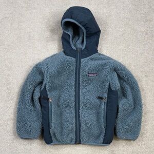 Patagonia Vintage Kids Retro-X Hooded Jacket S Blue Mono Elbow Patches